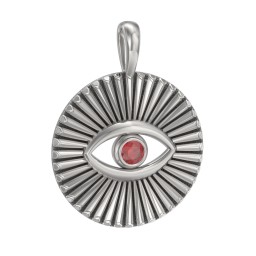 Men's Evil Eye Disc Pendant with Gemstone