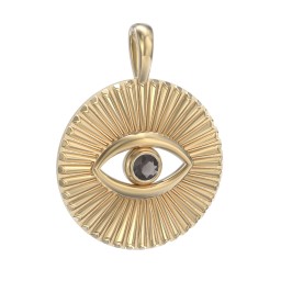 Men's Evil Eye Disc Pendant with Gemstone in 18K Gold Plated Silver with Smokey Quartz