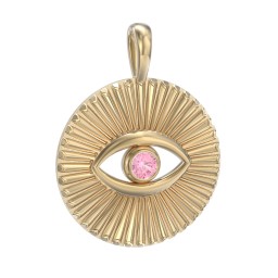 Men's Evil Eye Disc Pendant with Gemstone in 18K Gold Plated Silver with Pink Tourmaline