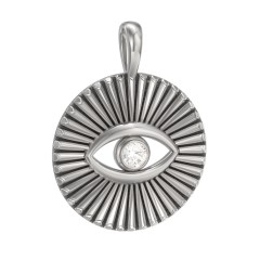 Men's Evil Eye Disc Pendant with Gemstone – Sterling Silver with Cubic Zirconia
