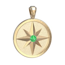 Men's Engravable North Star Disc Pendant with Gemstone