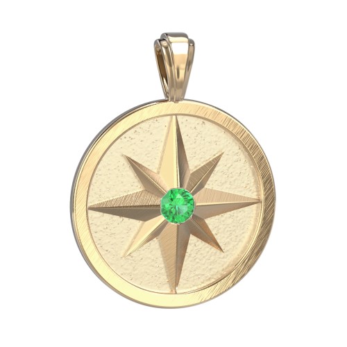 Men's Engravable North Star Disc Pendant with Gemstone