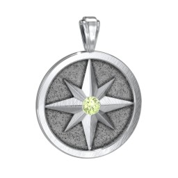 Men's Engravable North Star Disc Pendant with Gemstone in 925 Sterling Silver with Peridot