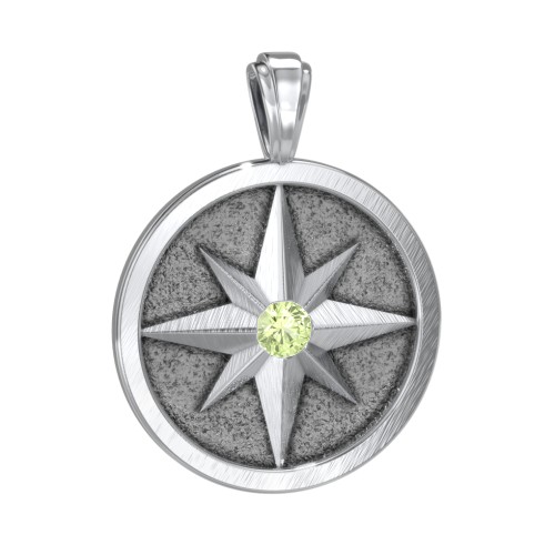 Men's Engravable North Star Disc Pendant with Gemstone – Sterling Silver with Peridot