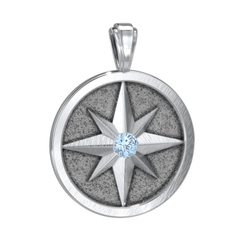 Men's Engravable North Star Disc Pendant with Gemstone – Sterling Silver with Blue Topaz