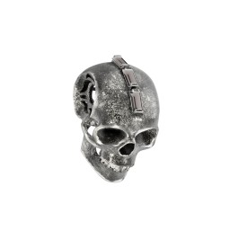 Men's Skull Pendant with Baguette Gemstone Mohawk in 925 Sterling Silver with Smokey Quartz