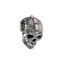 Men's Skull Pendant with Baguette Gemstone Mohawk in 925 Sterling Silver with Pink Tourmaline