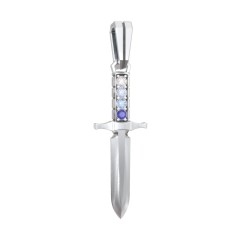 Men's Engravable Dagger Pendant with Gemstones – Sterling Silver with Cubic Zirconia, Aquamarine, Blue Topaz, and Blue Sapphire