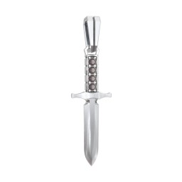 Men's Engravable Dagger Pendant with Gemstones in 925 Sterling Silver with Smokey Quartz