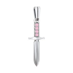 Men's Engravable Dagger Pendant with Gemstones in 925 Sterling Silver with Pink Tourmaline