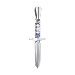 Men's Engravable Dagger Pendant with Gemstones in 925 Sterling Silver with Cubic Zirconia, Aquamarine, Blue Topaz, and Blue Sapphire