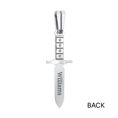 Men's Engravable Dagger Pendant with Gemstones – Sterling Silver with Cubic Zirconia, Aquamarine, Blue Topaz, and Blue Sapphire