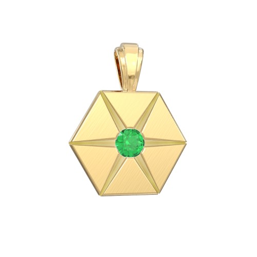 Men's Engravable Starburst Hexagon Pendant with Gemstone