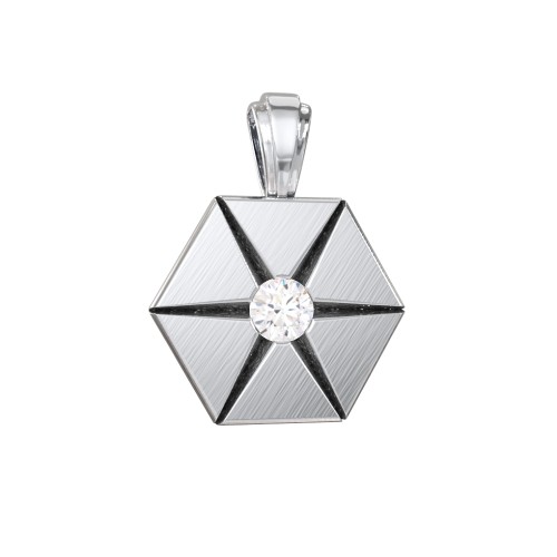 Men's Engravable Starburst Hexagon Pendant with Gemstone – Sterling Silver with Lab Diamond