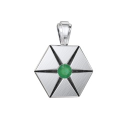 Men's Engravable Starburst Hexagon Pendant with Gemstone in 925 Sterling Silver with Emerald