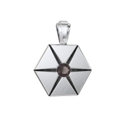 Men's Engravable Starburst Hexagon Pendant with Gemstone in 925 Sterling Silver with Smokey Quartz