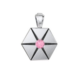 Men's Engravable Starburst Hexagon Pendant with Gemstone in 925 Sterling Silver with Pink Tourmaline