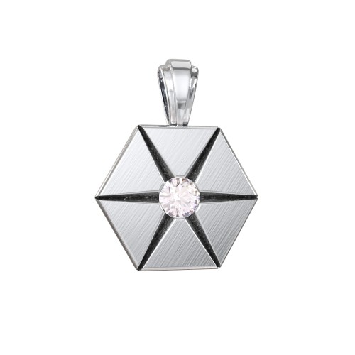 Men's Engravable Starburst Hexagon Pendant with Gemstone – Sterling Silver with Cubic Zirconia