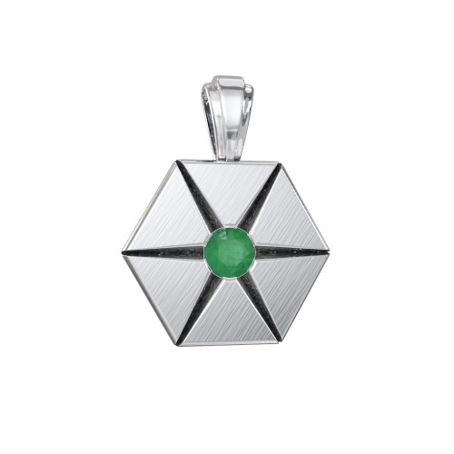 Men's Engravable Starburst Hexagon Pendant with Gemstone – Sterling Silver with Emerald