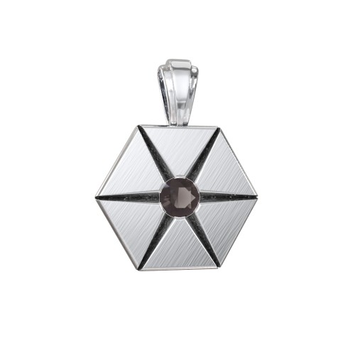 Men's Engravable Starburst Hexagon Pendant with Gemstone – Sterling Silver with Smokey Quartz