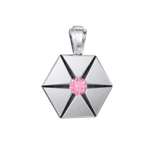 Men's Engravable Starburst Hexagon Pendant with Gemstone – Sterling Silver with Pink Tourmaline