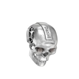 Men's Engravable Skull Pendant with Gemstone Eyes in 925 Sterling Silver with Smokey Quartz