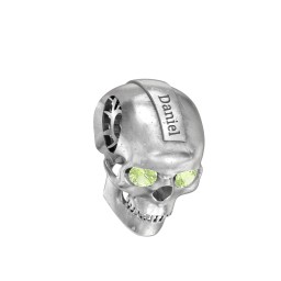 Men's Engravable Skull Pendant with Gemstone Eyes in 925 Sterling Silver with Peridot