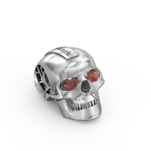 Men's Engravable Skull Pendant with Gemstone Eyes – Sterling Silver with Garnet