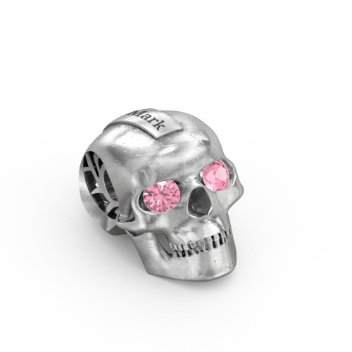Men's Engravable Skull Pendant with Gemstone Eyes – Sterling Silver with Pink Tourmaline