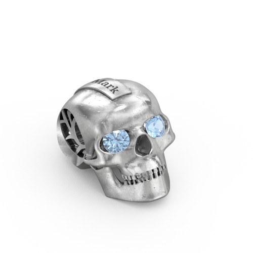 Men's Engravable Skull Pendant with Gemstone Eyes – Sterling Silver with Blue Topaz