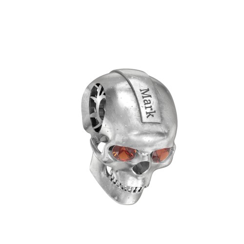 Men's Engravable Skull Pendant with Gemstone Eyes – Sterling Silver with Garnet