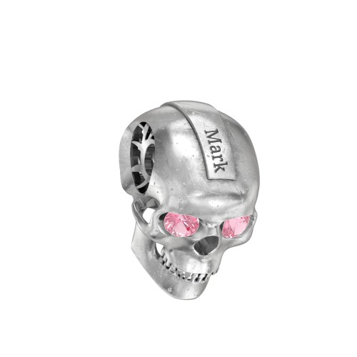 Men's Engravable Skull Pendant with Gemstone Eyes – Sterling Silver with Pink Tourmaline