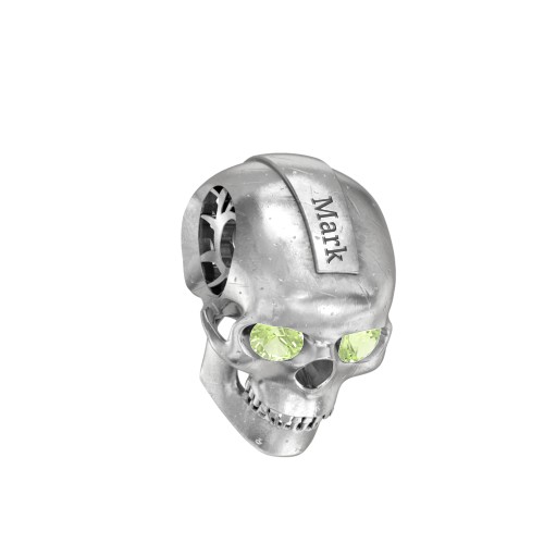 Men's Engravable Skull Pendant with Gemstone Eyes – Sterling Silver with Peridot