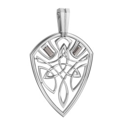 Men's Celtic Shield Pendant with Baguette Gemstones in 925 Sterling Silver with Smokey Quartz