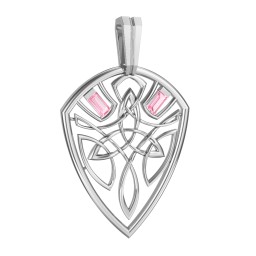 Men's Celtic Shield Pendant with Baguette Gemstones in 925 Sterling Silver with Pink Tourmaline