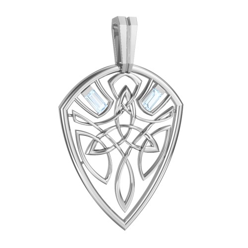 Men's Celtic Shield Pendant with Baguette Gemstones – Sterling Silver with Aquamarine