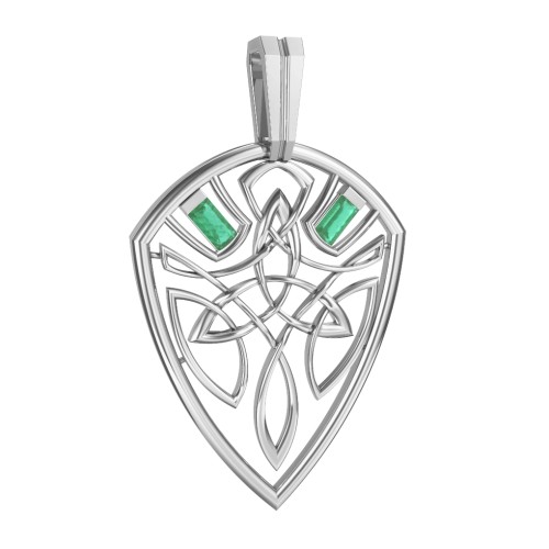 Men's Celtic Shield Pendant with Baguette Gemstones – Sterling Silver with Emerald