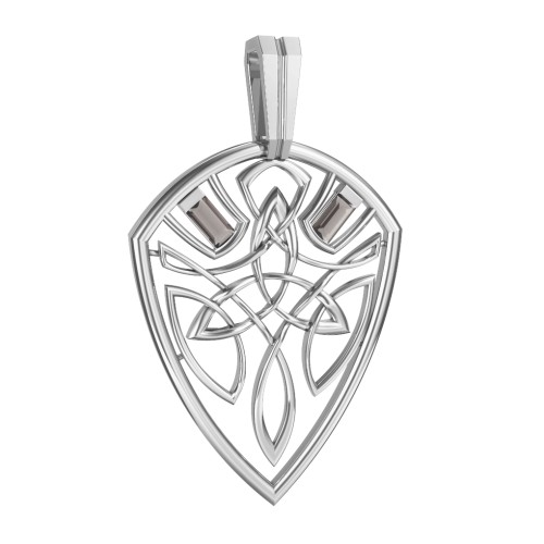 Men's Celtic Shield Pendant with Baguette Gemstones – Sterling Silver with Smokey Quartz