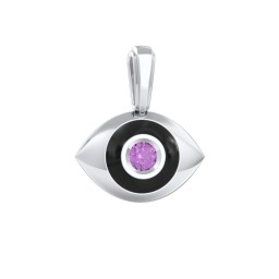 Men's Engravable Evil Eye Gemstone Pendant with Cold Enamel in 925 Sterling Silver with Amethyst