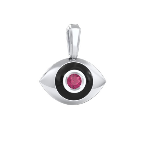 Men's Engravable Evil Eye Gemstone Pendant with Cold Enamel – Sterling Silver with Ruby
