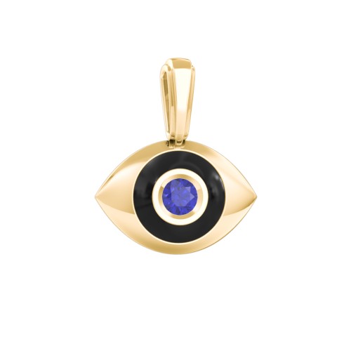Men's Engravable Evil Eye Gemstone Pendant with Cold Enamel – 14K Yellow Gold with Blue Sapphire