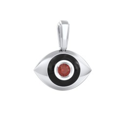 Men's Engravable Evil Eye Gemstone Pendant with Cold Enamel in 925 Sterling Silver with Garnet