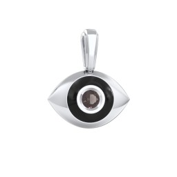 Men's Engravable Evil Eye Gemstone Pendant with Cold Enamel in 925 Sterling Silver with Smokey Quartz