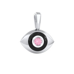 Men's Engravable Evil Eye Gemstone Pendant with Cold Enamel in 925 Sterling Silver with Pink Tourmaline