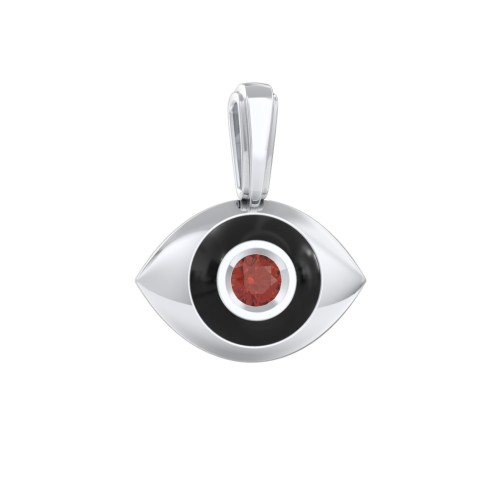 Men's Engravable Evil Eye Gemstone Pendant with Cold Enamel – Sterling Silver with Garnet