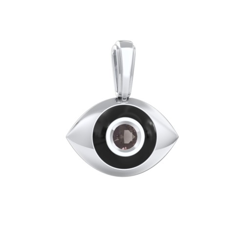 Men's Engravable Evil Eye Gemstone Pendant with Cold Enamel – Sterling Silver with Smokey Quartz