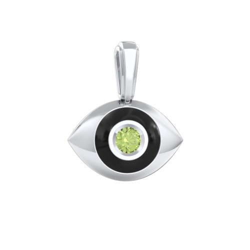 Men's Engravable Evil Eye Gemstone Pendant with Cold Enamel – Sterling Silver with Peridot
