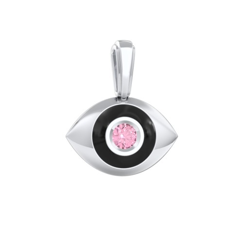 Men's Engravable Evil Eye Gemstone Pendant with Cold Enamel – Sterling Silver with Pink Tourmaline