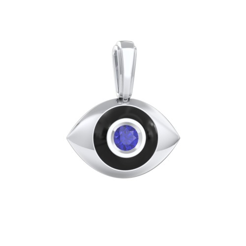 Men's Engravable Evil Eye Gemstone Pendant with Cold Enamel – Sterling Silver with Blue Sapphire