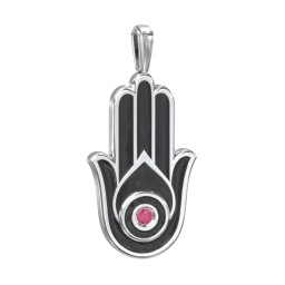 Men's Engravable Hamsa Gemstone Pendant with Cold Enamel